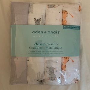Aden + Anais, 4 pack muslin swaddles, “Safari Babes”, nwt